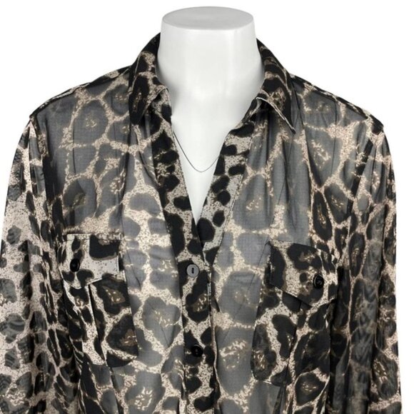 CHICO'S Leopard Print Button Up Sheer Blouse Top Sz Large - Picture 2 of 6